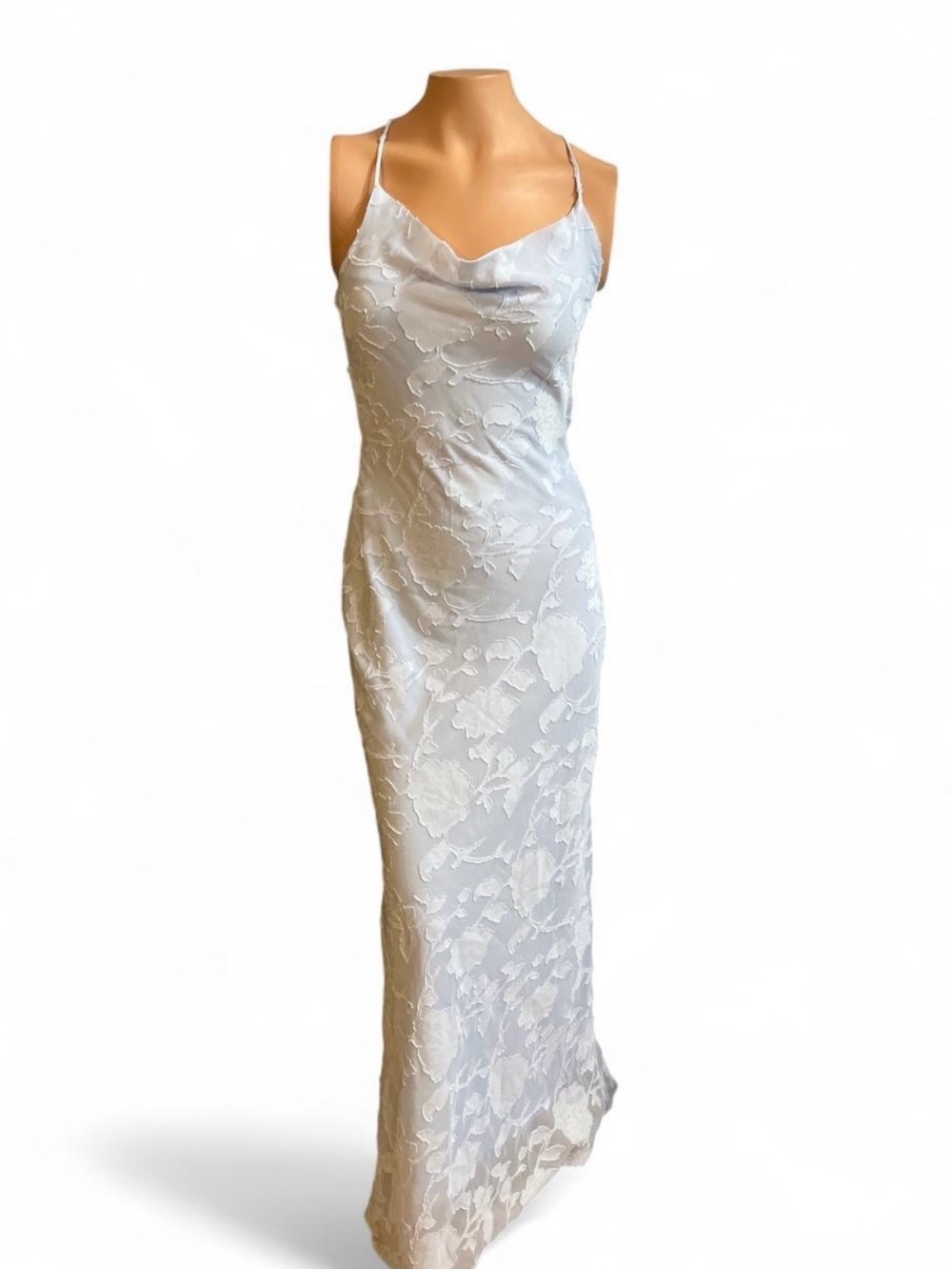 Princess Polly Blue Floral Lace Cowl Slip Maxi Dress